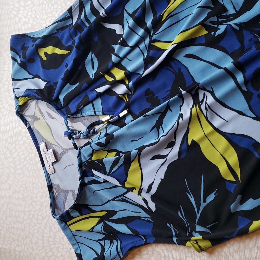 Liz Claiborne Blue and Yellow Leaf Print Sleeveless Top Size M - Picture 11 of 12